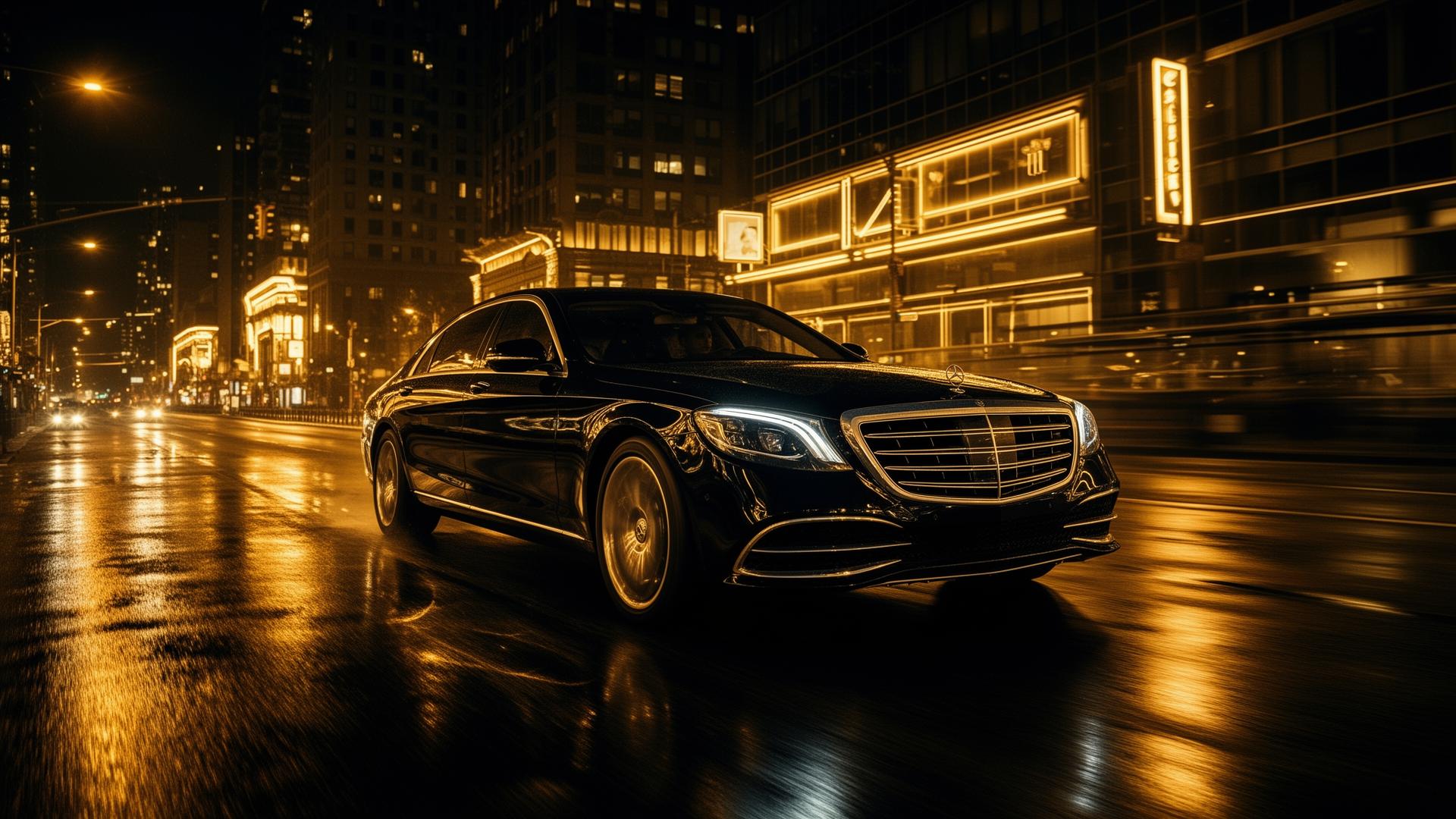 Luxury car driving through Tricity at night